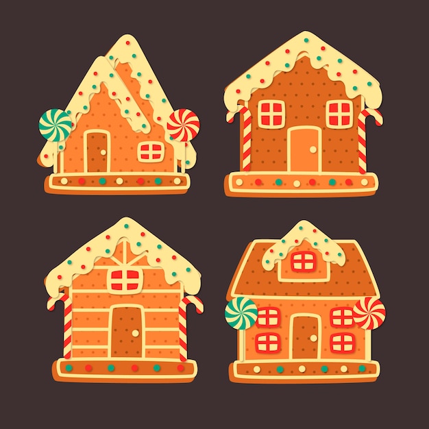 Free vector flat design gingerbread house collection