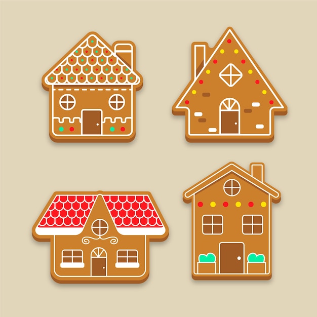 Flat design gingerbread house collection