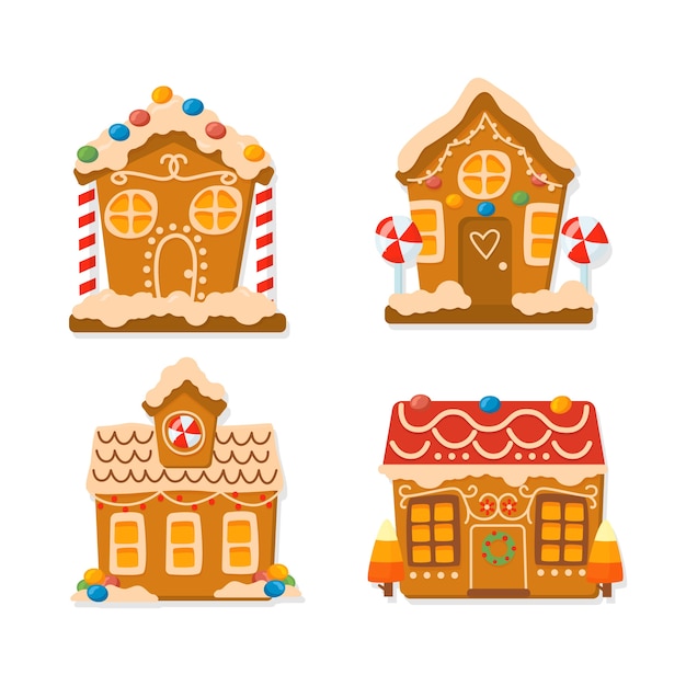 Flat design gingerbread house collection