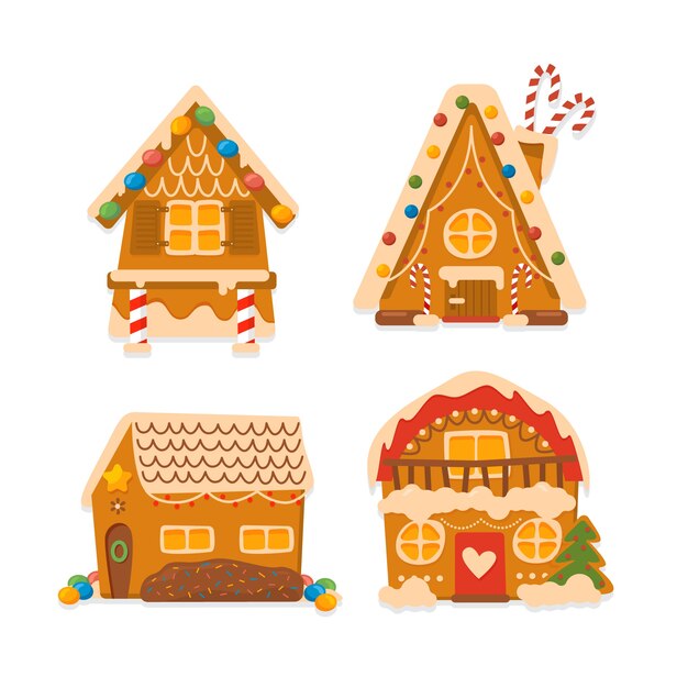 Flat design gingerbread house collection