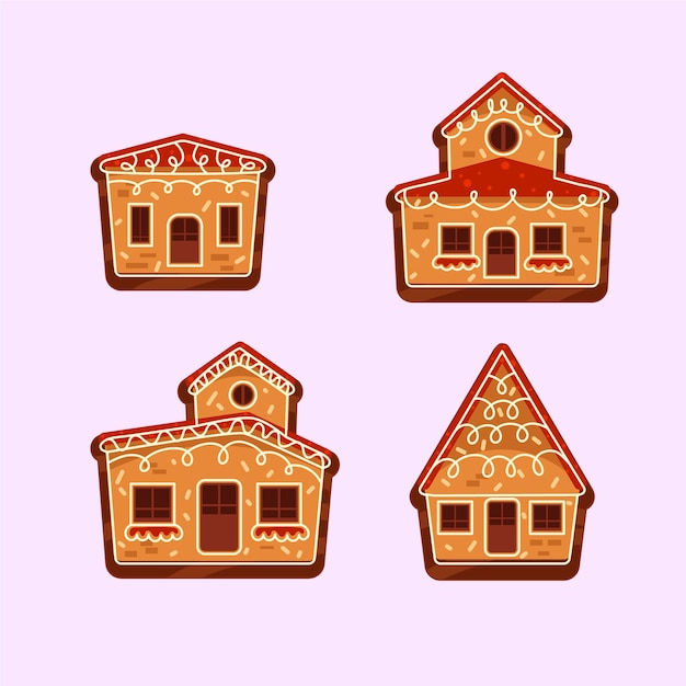 Flat design gingerbread house collection