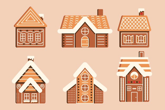 Flat design gingerbread house collection