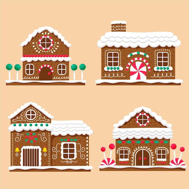 Free vector flat design gingerbread house collection