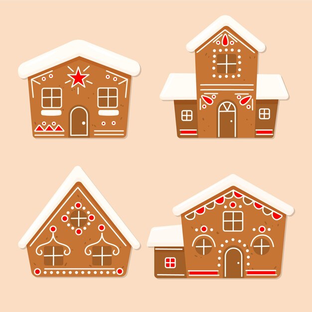 Free vector flat design gingerbread house collection