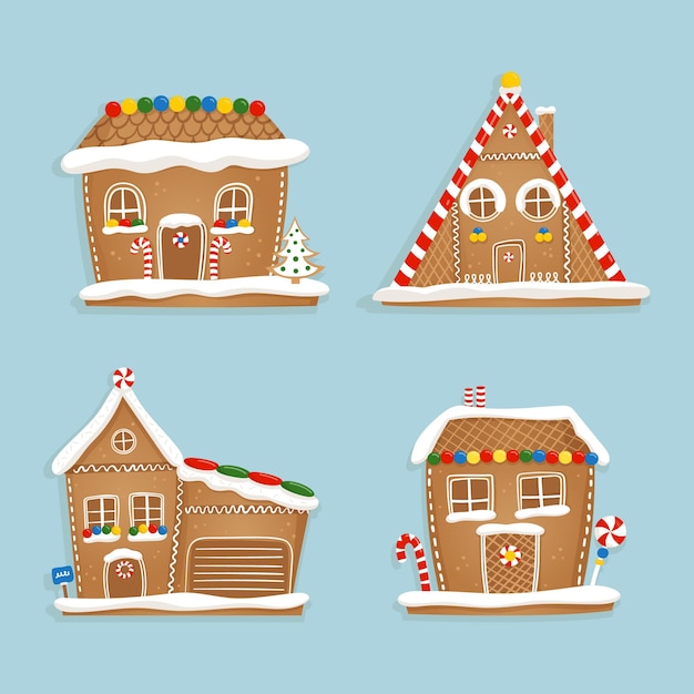 Free vector flat design gingerbread house collection