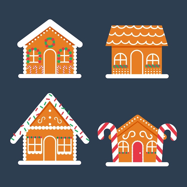 Flat design gingerbread house collection