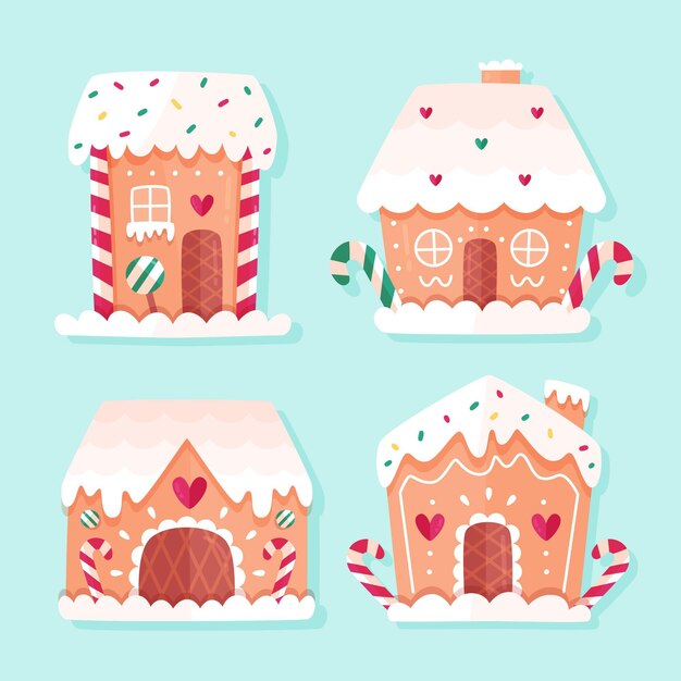 Flat design gingerbread house collection