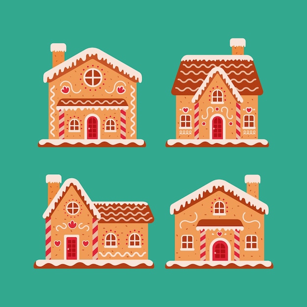 Free vector flat design gingerbread house collection