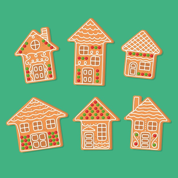 Flat design gingerbread house pack