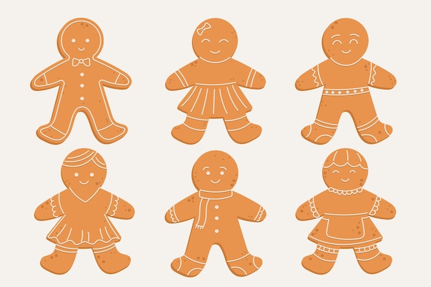 Free vector flat design gingerbread man cookie collection