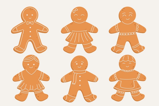 Flat design gingerbread man cookie collection