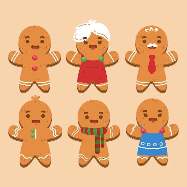 Free vector flat design gingerbread man cookie collection