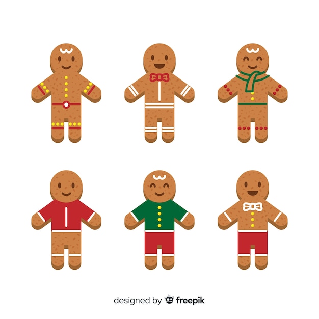 Free vector flat design gingerbread man cookie collection