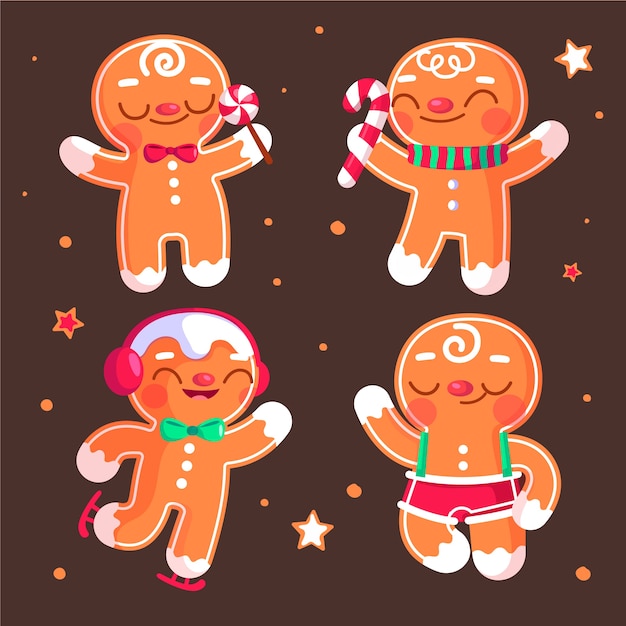 Free vector flat design gingerbread man cookie collection