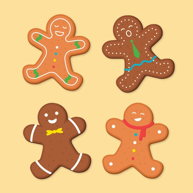 Free vector flat design gingerbread man cookie collection