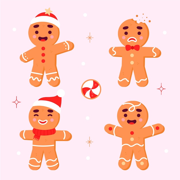 Free vector flat design gingerbread man cookie collection