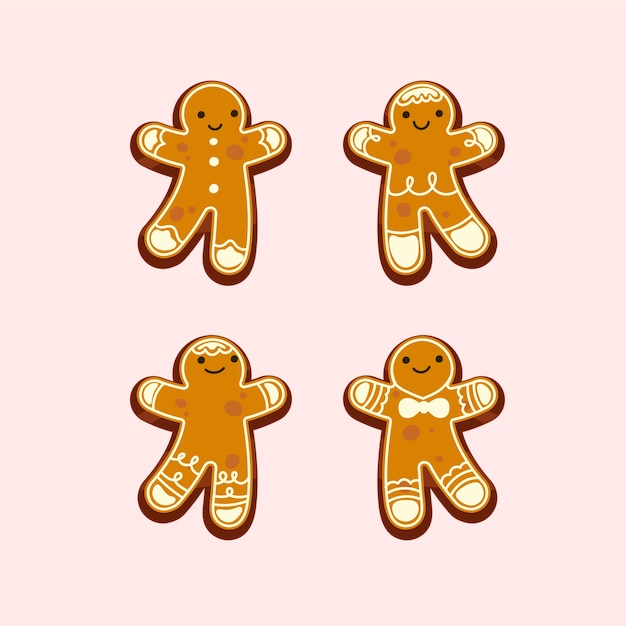 Free vector flat design gingerbread man cookie collection
