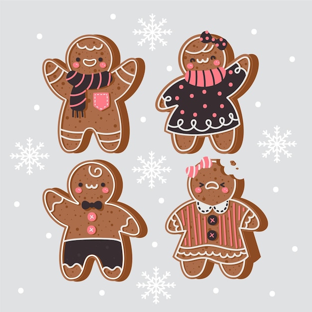 Free vector flat design gingerbread man cookie collection