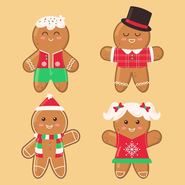 Free vector flat design gingerbread man cookie collection