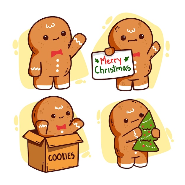 Free vector flat design gingerbread man cookie collection