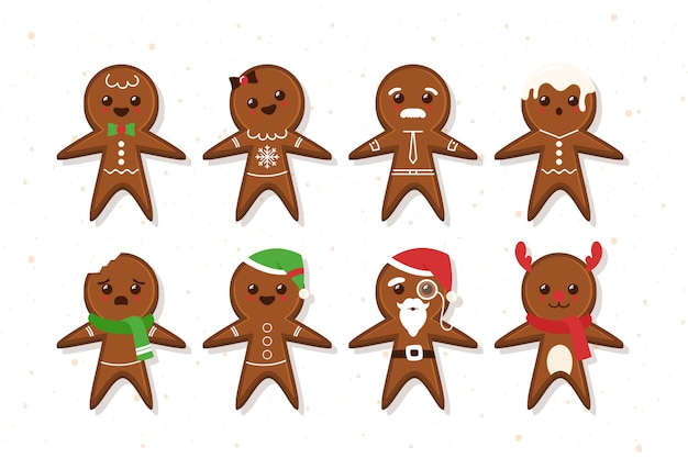 Free vector flat design gingerbread man cookie collection