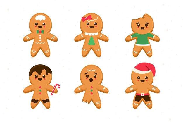 Flat design gingerbread man cookie collection