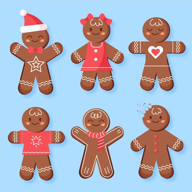 Free vector flat design gingerbread man cookie collection