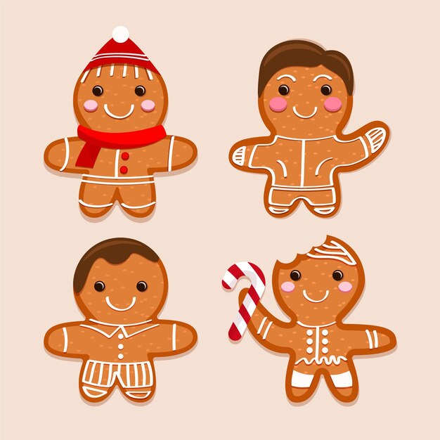Flat design gingerbread man cookie collection