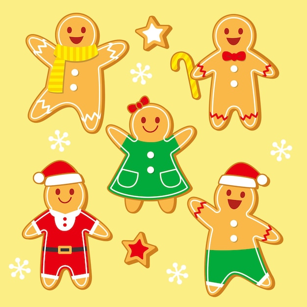 Free vector flat design gingerbread man cookie collection