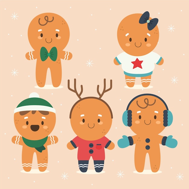 Free vector flat design gingerbread man cookie collection