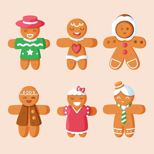 Free vector flat design gingerbread man cookie collection