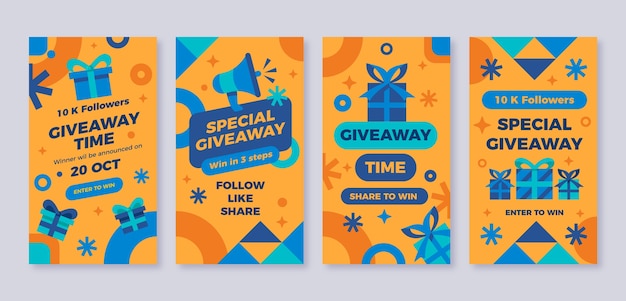 Free vector flat design giveaway instagram stories template