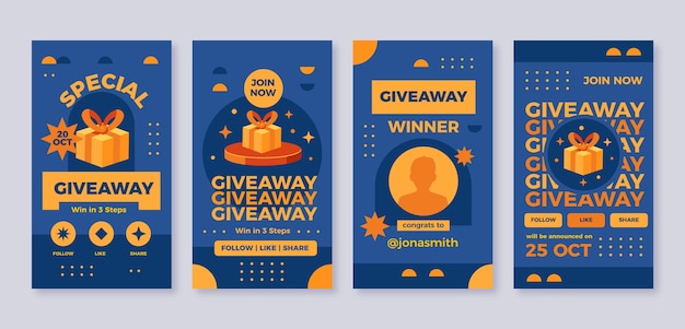 Free vector flat design giveaway instagram stories template