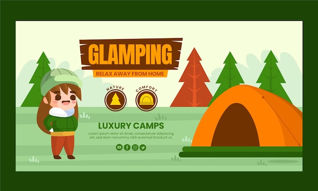 Vettore gratuito modello di facebook glamping design piatto