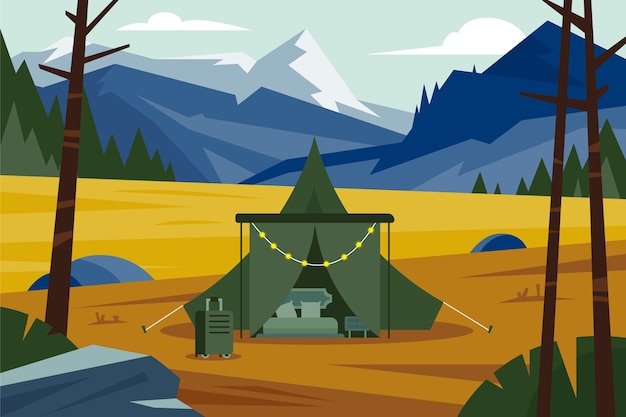 Flat design glamping illustration