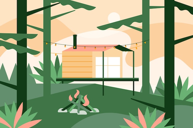 Vettore gratuito illustrazione glamping design piatto