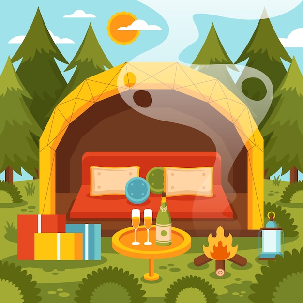 Vettore gratuito illustrazione glamping design piatto