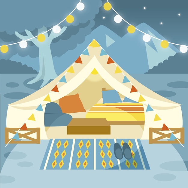 Vettore gratuito illustrazione glamping design piatto