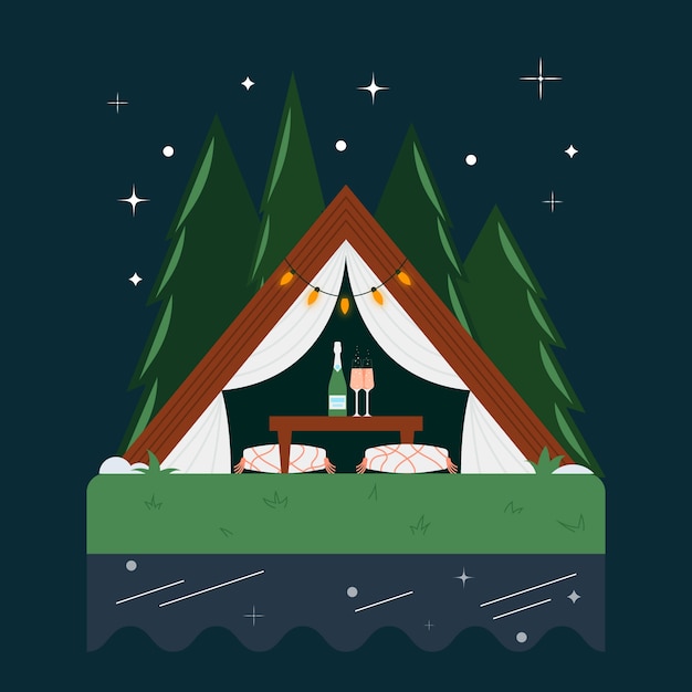 Illustrazione glamping design piatto