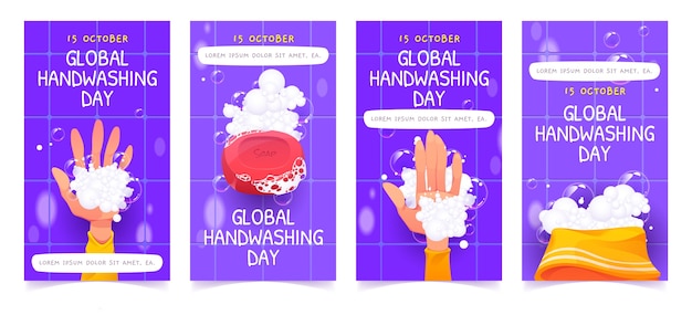 Free vector flat design global handwashing day instagram stories