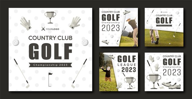 Плоский дизайн постов в instagram для гольфа