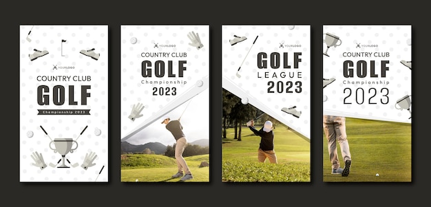 Vettore gratuito storie di instagram di mazze da golf dal design piatto