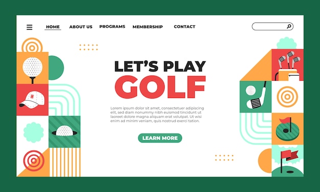 Бесплатное векторное изображение Шаблон целевой страницы гольф-клуба с плоским дизайном