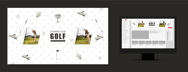 Искусство канала youtube для гольфа в плоском дизайне