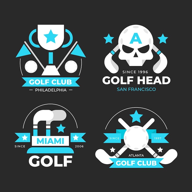 Бесплатное векторное изображение Коллекция логотипов для гольфа в плоском дизайне
