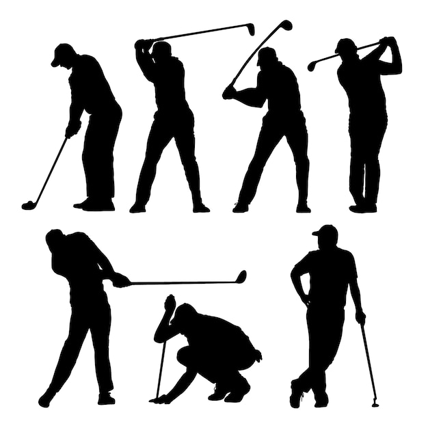 Set di silhouette per golfisti dal design piatto