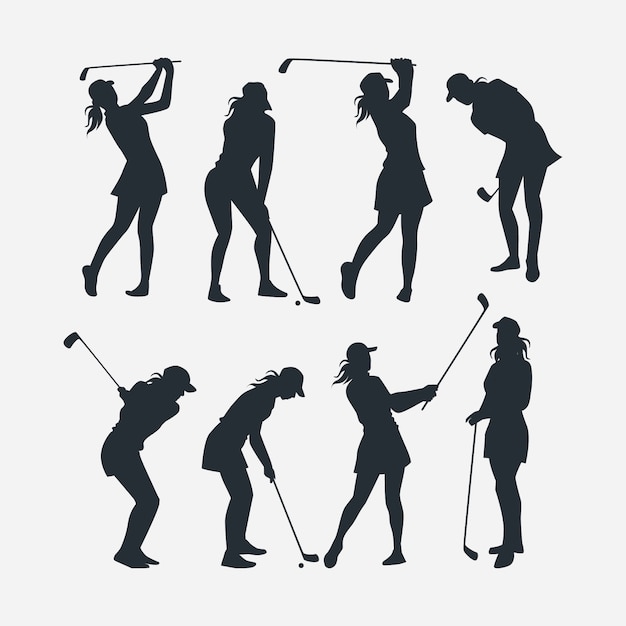 Flat design golfer silhouette set