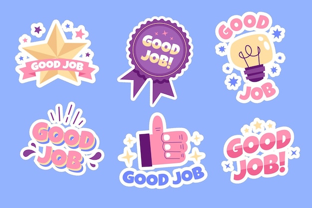 Free vector flat design good job and great job sticker collection