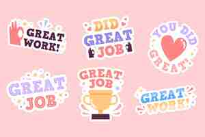 Free vector flat design good job and great job sticker collection