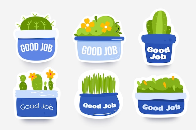 Free vector flat design good job and great job sticker collection